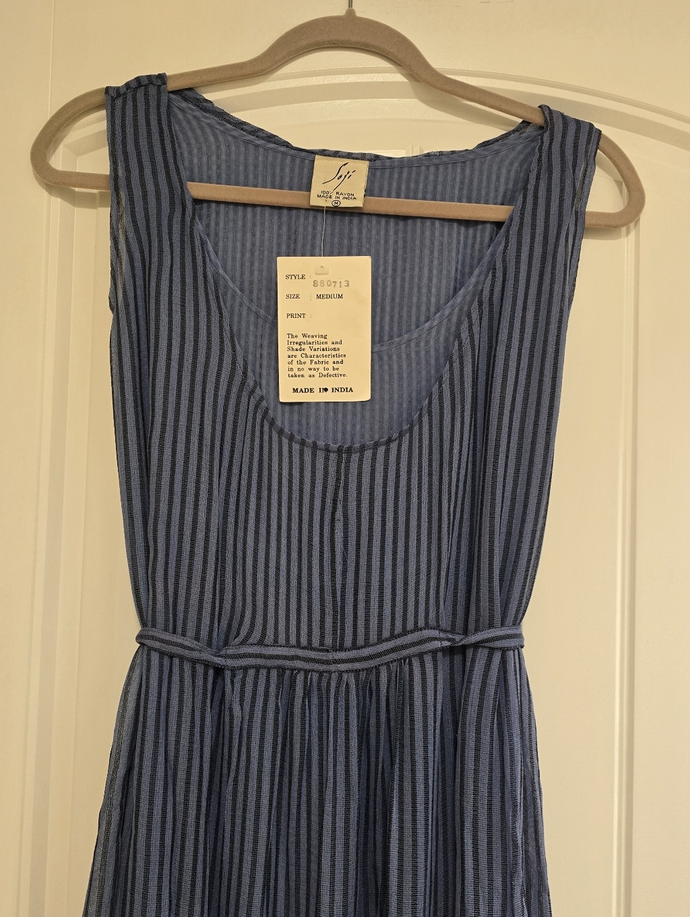 Nwt Boutique Layered Soft Indigo Blue Striped Sleeveless Midi Dress - Picture 2 of 7